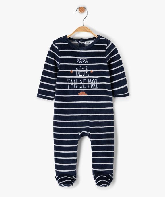 Pyjama bébé en velours avec inscription sur l’avant vue1 - GEMO(BB COUCHE) - GEMO