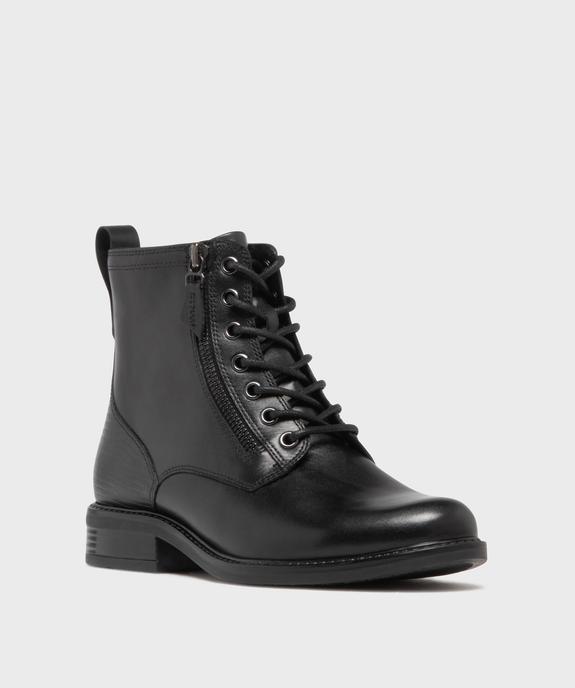 Boots en cuir à talon plat, lacets et zips femme - Tanéo vue2 - TANEO - GEMO