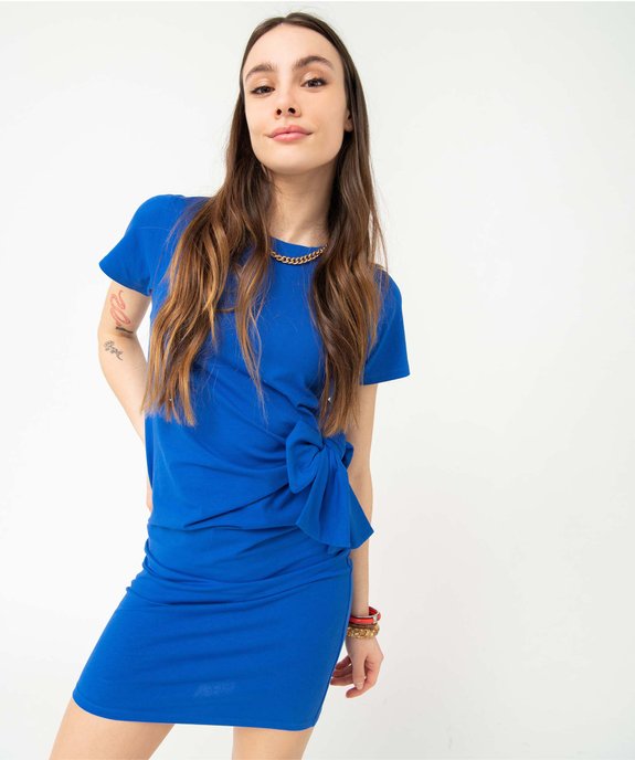 Robe femme esprit tee-shirt avec noeud à la taille vue1 - GEMO(FEMME PAP) - GEMO
