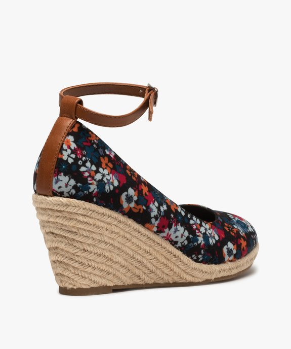 Escarpins femme en toile à talon compensé en corde Dessus imprimé mille fleurs vue4 - GEMO(URBAIN) - GEMO