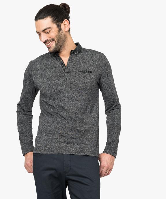 Polo homme à manches longues avec col fantaisie vue1 - GEMO (HOMME) - GEMO