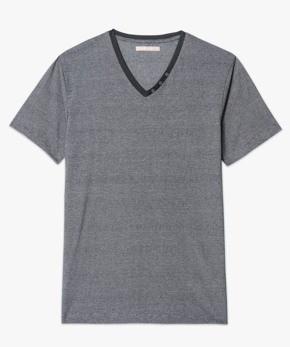 Tee-shirt à manches courtes et col V constrastant vue4 - GEMO (HOMME) - GEMO