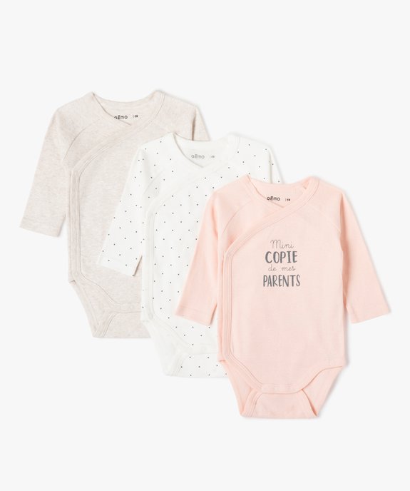 Bodies bébé à manches longues et ouverture croisée devant (lot de 3) vue1 - GEMO 4G BEBE - GEMO