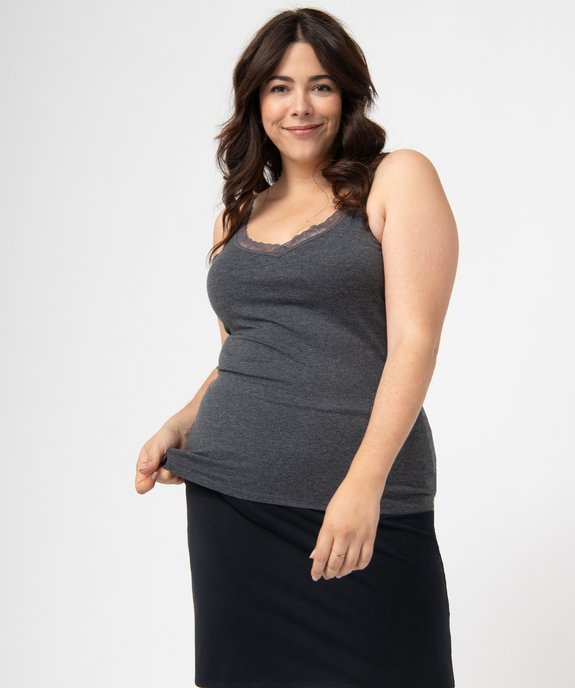 Débardeur femme grande taille avec bretelles en dentelle vue1 - GEMO (G TAILLE) - GEMO