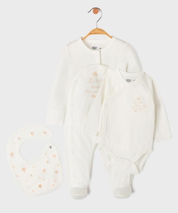 Ensemble 3 pièces bavoir, body et pyjama bébé vue1 - GEMO(BB COUCHE) - GEMO