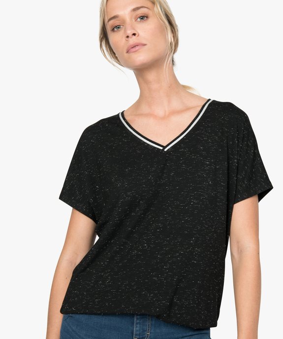 Tee-shirt femme ample à paillettes, col V et bas élastiqué vue1 - GEMO(FEMME PAP) - GEMO