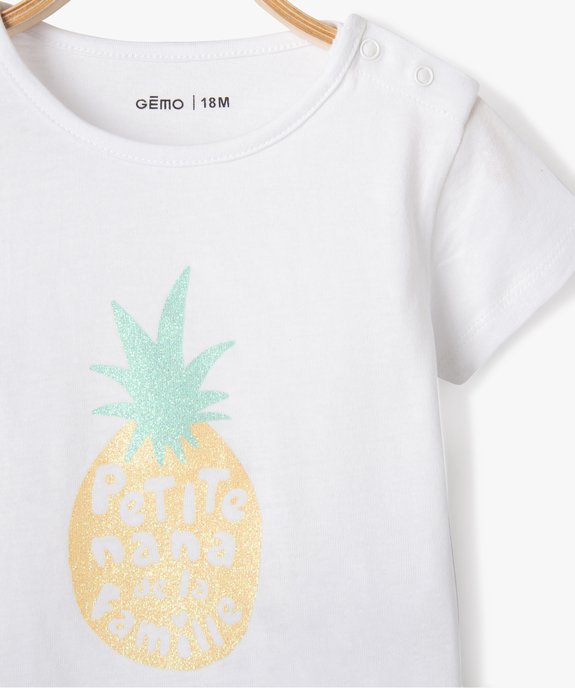 Tee-shirt bébé fille avec manches courtes et message pailleté vue2 - GEMO(BEBE DEBT) - GEMO