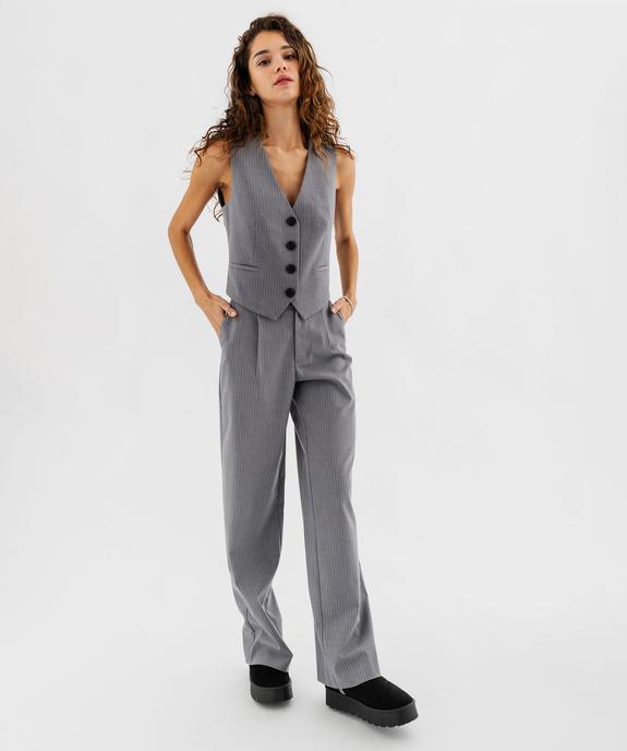 Pantalon large à taille haute et fines rayures brillantes femme vue4 - GEMO(FEMME PAP) - GEMO