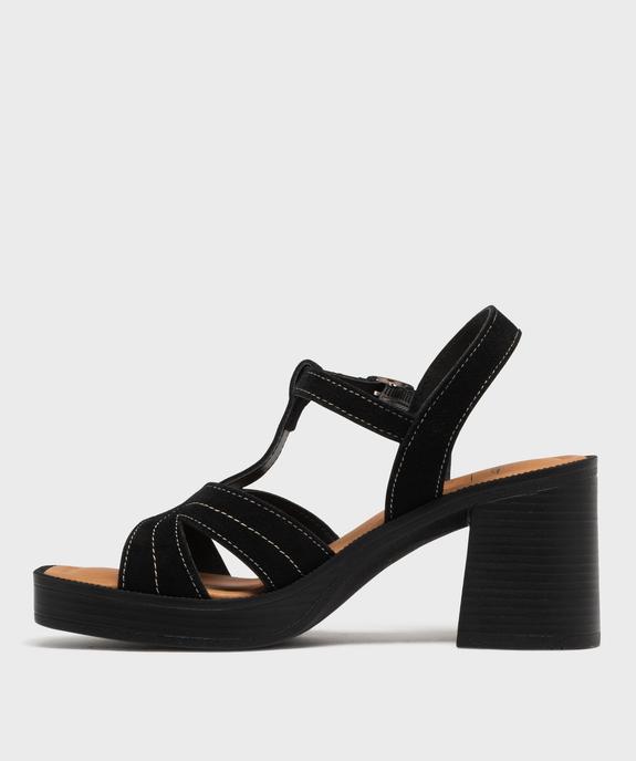Sandales à talon en cuir suédé surpiqué femme - Tanéo  vue4 - TANEO - GEMO