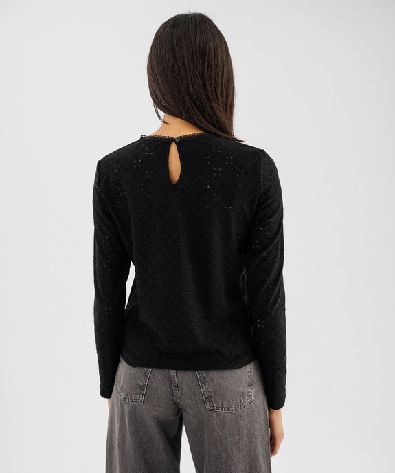 Tee-shirt manches longues en maille extensible ajourée et dentelle femme vue3 - GEMO(FEMME PAP) - GEMO