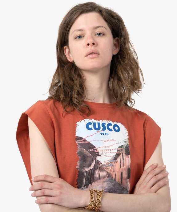 Tee-shirt femme sans manches avec motif sur le buste vue2 - GEMO(FEMME PAP) - GEMO