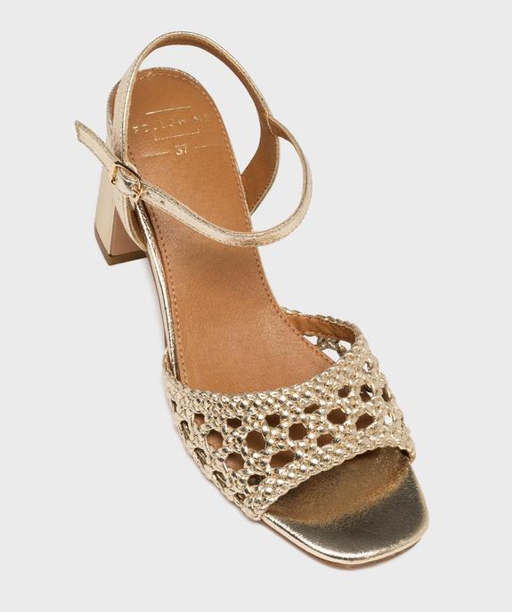 Sandales à talon à bride tressée et ajourée dorée femme vue5 - FOLLOW ME - GEMO