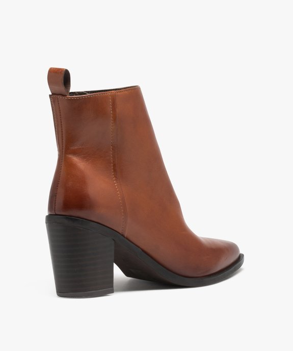 Boots femme en cuir uni à talon carré et bout pointu - Taneo vue5 - TANEO - GEMO