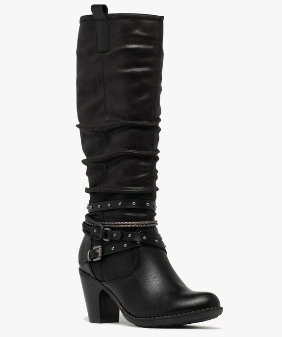 Bottes femme à talon carré et tige plissée avec brides fantaisie vue2 - GEMO(URBAIN) - GEMO