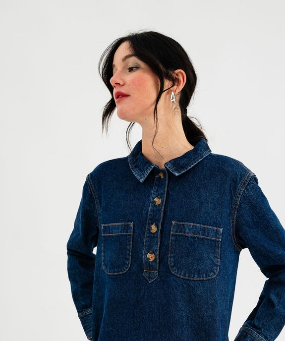 Robe en jean manches longues col chemise femme vue4 - GEMO 4G FEMME - GEMO