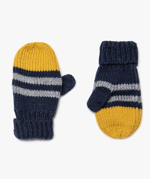 Moufles bébé garçon à rayures vue1 - GEMO(BEBE DEBT) - GEMO