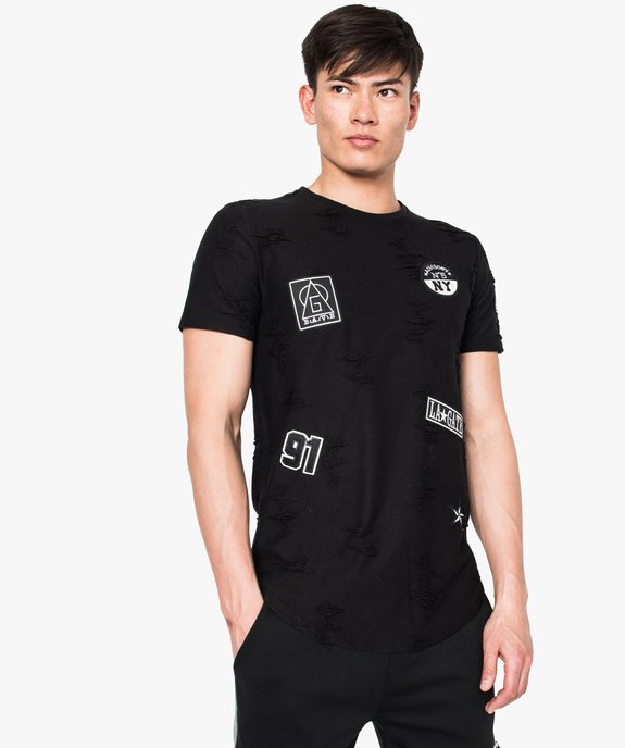Tee-shirt à patchs effet destroy vue1 - GEMO (HOMME) - GEMO