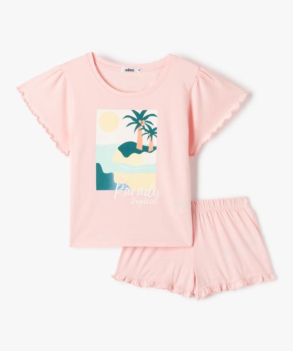 Pyjashort fille avec motif tropical et finitions froncées vue1 - GEMO (ENFANT) - GEMO