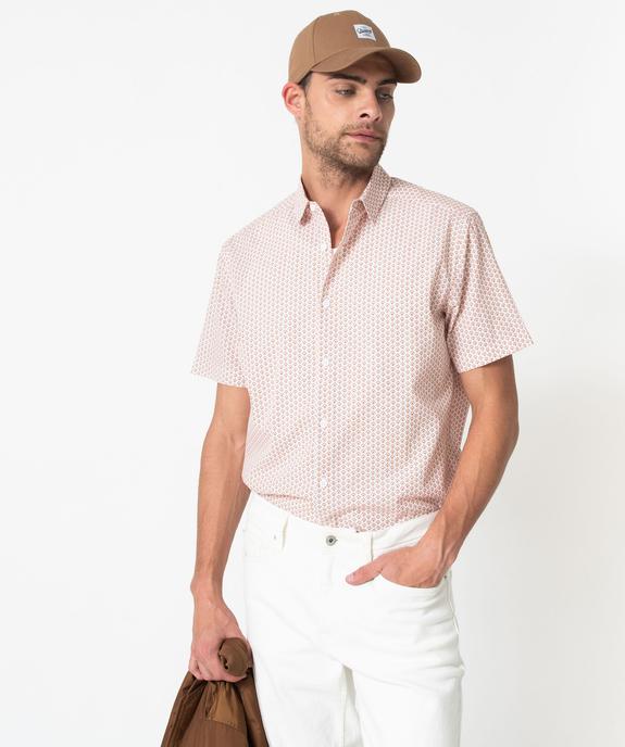 Chemise droite à manches courtes à petits motifs homme vue1 - GEMO (HOMME) - GEMO