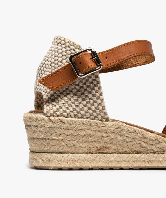 Sandales femme à talon compensé façon espadrilles en cuir vue6 - GEMO (CASUAL) - GEMO