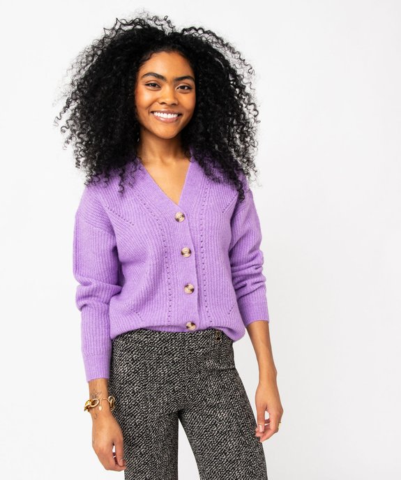 Gilet col V en maille ajourée femme vue1 - GEMO(FEMME PAP) - GEMO