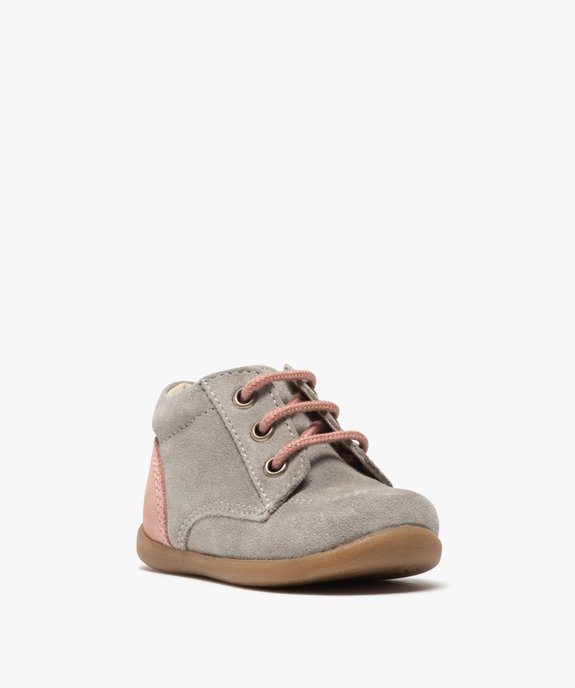 Bottillons premiers pas bébé fille en cuir velours bicolore vue2 - GEMO(BEBE DEBT) - GEMO