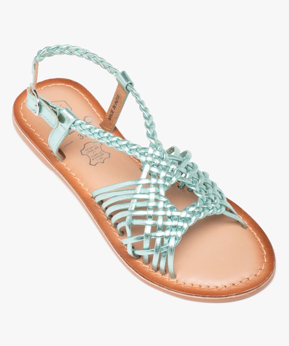 Sandales fille à fines brides tressées en cuir métallisé vue5 - GEMO (ENFANT) - GEMO