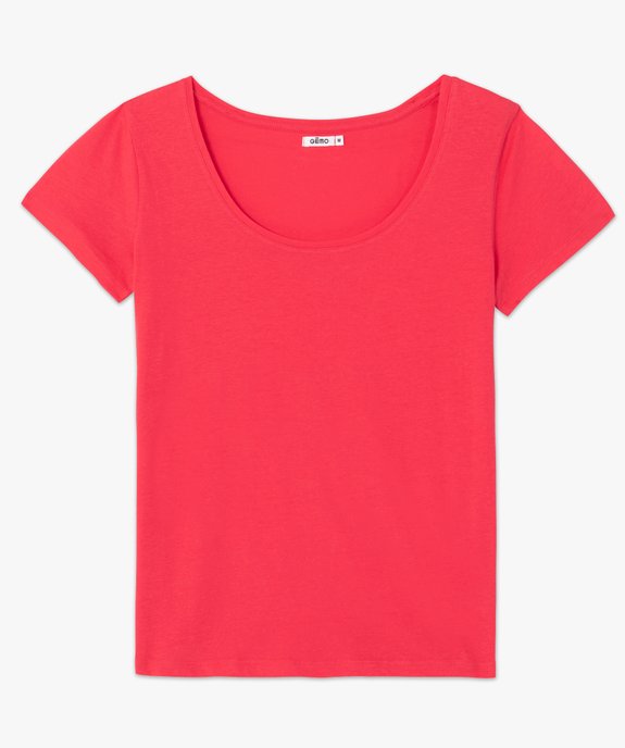 Tee-shirt femme à manches courtes avec grand col rond vue4 - GEMO(FEMME PAP) - GEMO