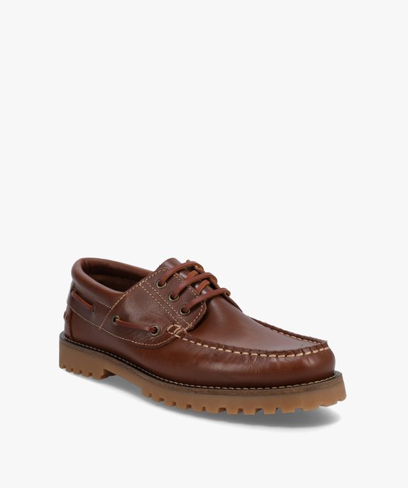 Chaussures bateau homme dessus cuir uni - Tanéo vue2 - TANEO - GEMO