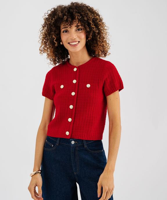 Pull manches courtes en maille fantaisie à boutons femme vue1 - GEMO(FEMME PAP) - GEMO