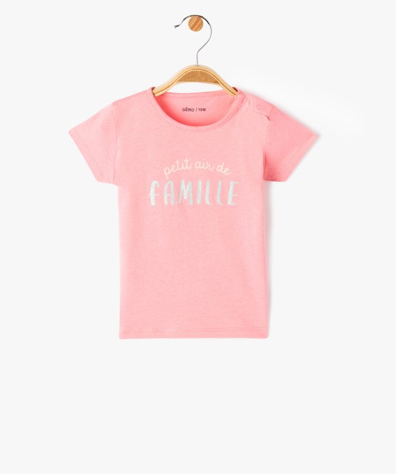 Tee-shirt bébé fille avec manches courtes et message pailleté vue1 - GEMO(BEBE DEBT) - GEMO