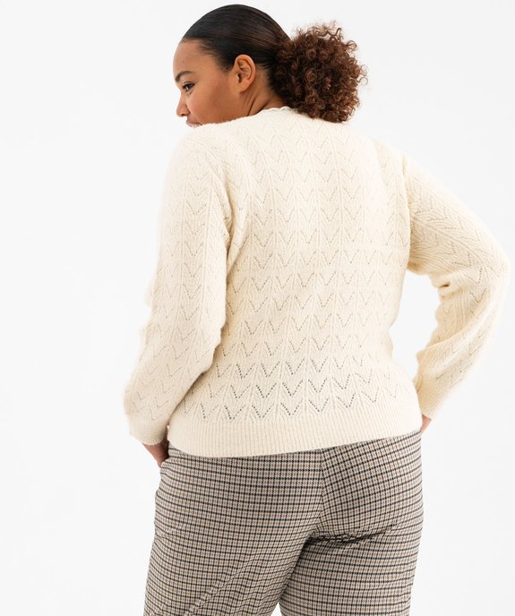Pull en maille ajourée et encolure cache-cœur à dentelle femme grande taille vue3 - GEMO (G TAILLE) - GEMO
