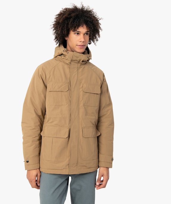 Blouson homme à capuche en matière déperlante vue1 - GEMO (HOMME) - GEMO