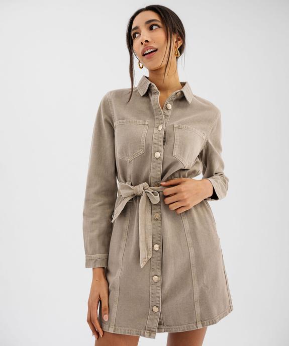 Robe chemise en jean à manches longues femme - LuluCastagnette vue2 - LULUCASTAGNETTE - GEMO