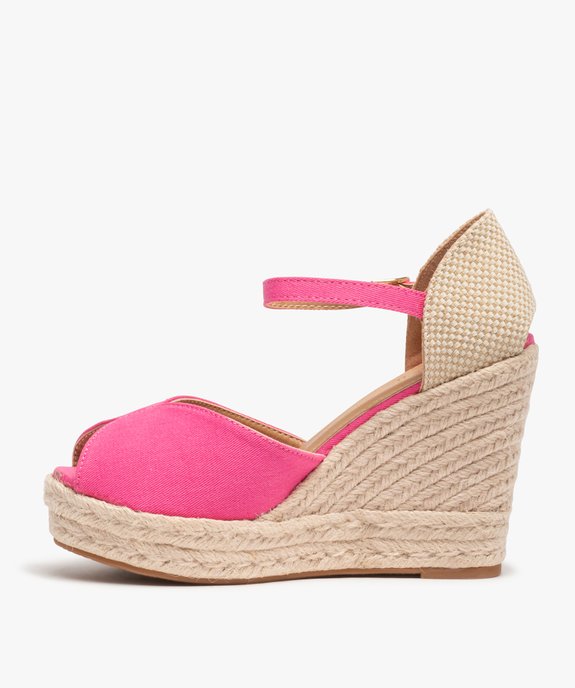 Sandales femme compensées en corde dessus satin uni vue3 - SANS MARQUE - GEMO