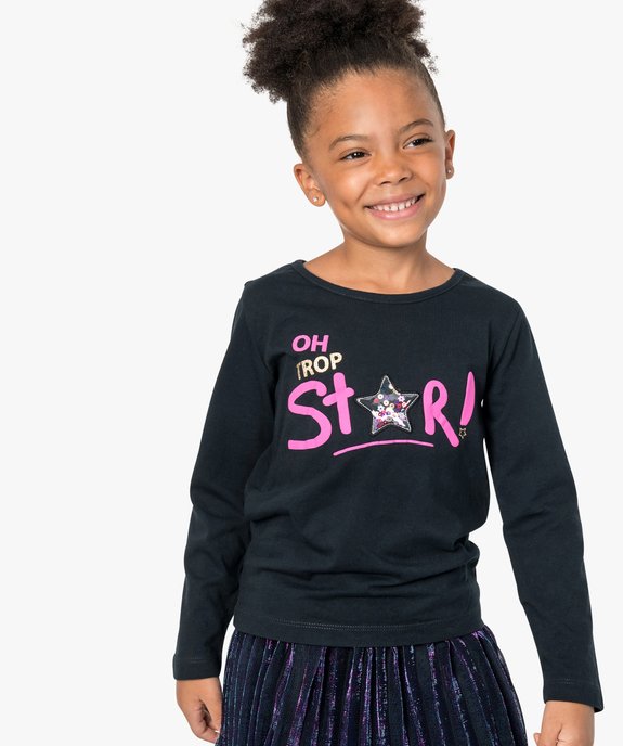 Tee-shirt fille manches longues à motif paillettes et sequins vue1 - GEMO (ENFANT) - GEMO
