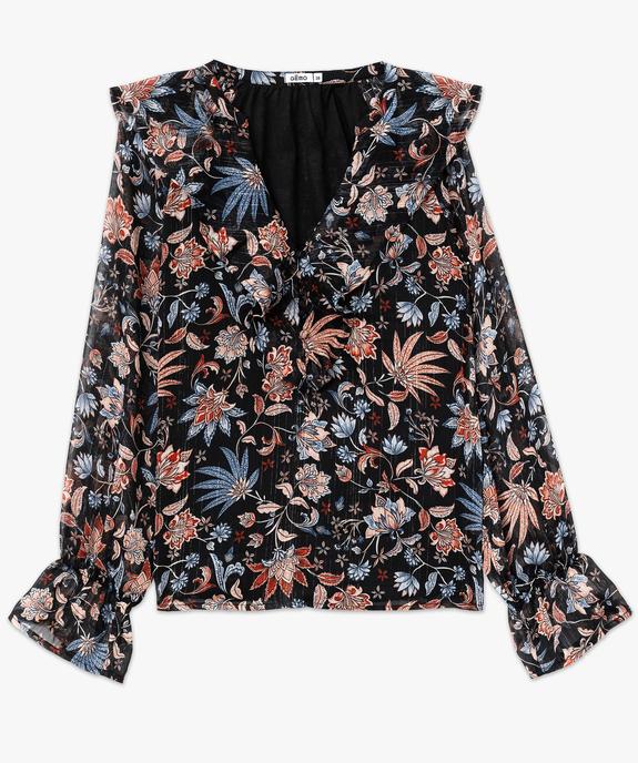 Blouse en voile fleuri à grand col V volanté femme vue4 - GEMO(FEMME PAP) - GEMO