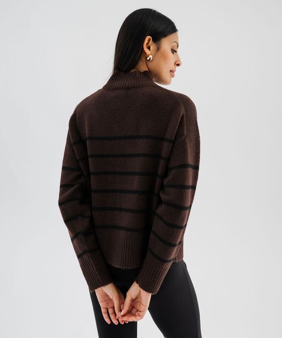 Pull col montant rayé avec couture sur l’avant femme - GEMO(FEMME PAP) Pull col montant rayé avec couture sur l’avant femme vue3 - GEMO(FEMME PAP) - GEMO