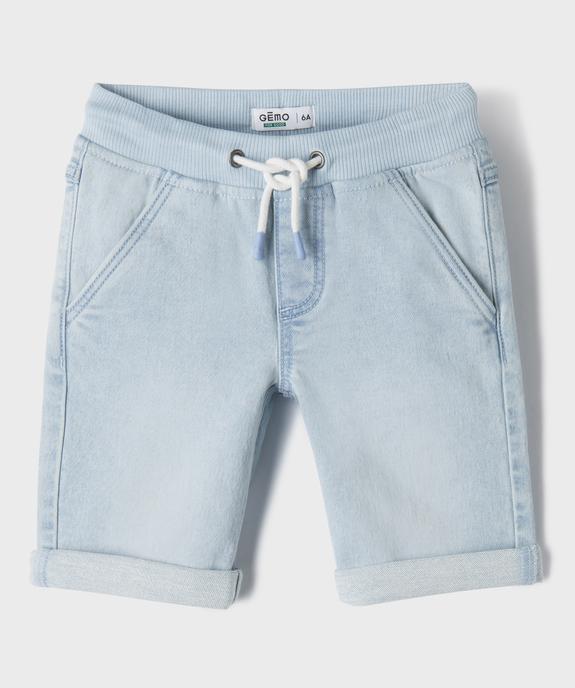 Bermuda en jean extensible délavé avec taille en bord-côte garçon vue1 - GEMO 4G GARCON - GEMO