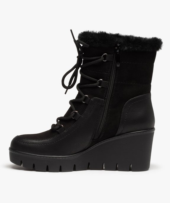 Boots fourrées femme unies à talon compensé vue3 - GEMO(URBAIN) - GEMO