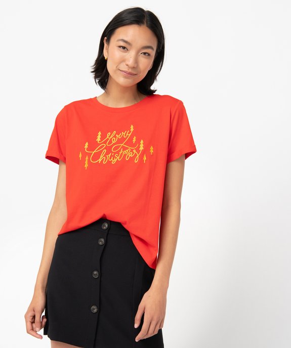 Tee-shirt femme à manches courtes spécial Noël vue1 - GEMO(FEMME PAP) - GEMO