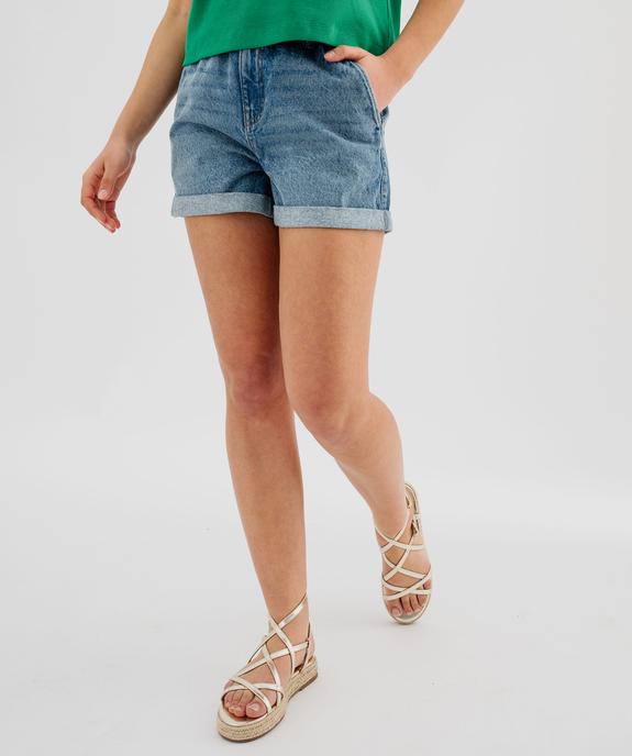 Short en jean délavé coupe ample et taille paper bag femme vue1 - GEMO 4G FEMME - GEMO