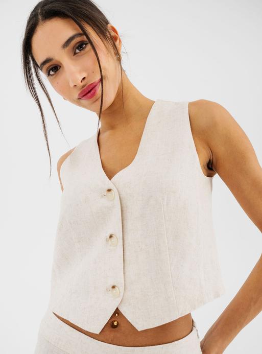Gilet de costume sans manches en viscose et lin femme vue2 - GEMO(FEMME PAP) - GEMO