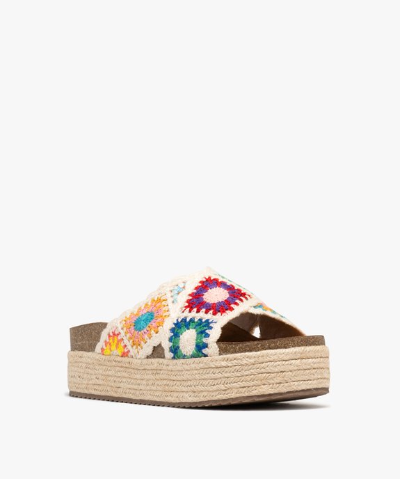 Mules à semelle plateforme en corde et larges brides en crochet femme vue2 - 5 MILES - GEMO
