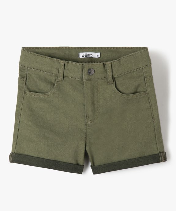 Short fille en coton stretch uni à revers vue1 - GEMO 4G FILLE - GEMO