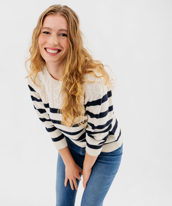 Pull en laine à rayures et maille fantaisie femme - LuluCastagnette vue2 - LULUCASTAGNETTE - GEMO