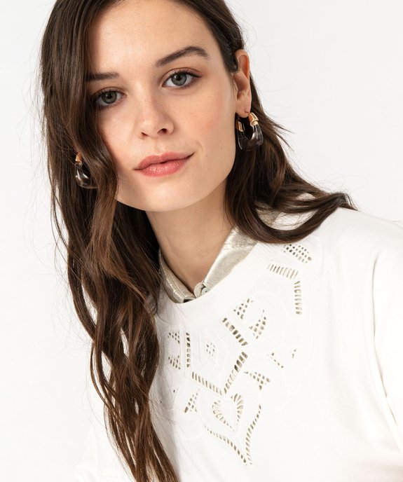 Sweat avec motif brodé ajouré sous le col femme vue2 - GEMO(FEMME PAP) - GEMO