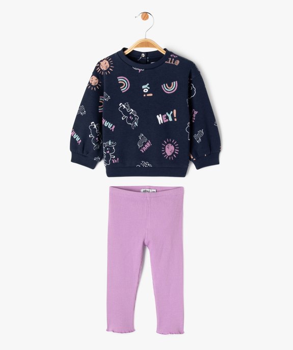 Ensemble 2 pièces bicolore bébé fille : sweat + legging côtelé vue1 - GEMO(BEBE DEBT) - GEMO