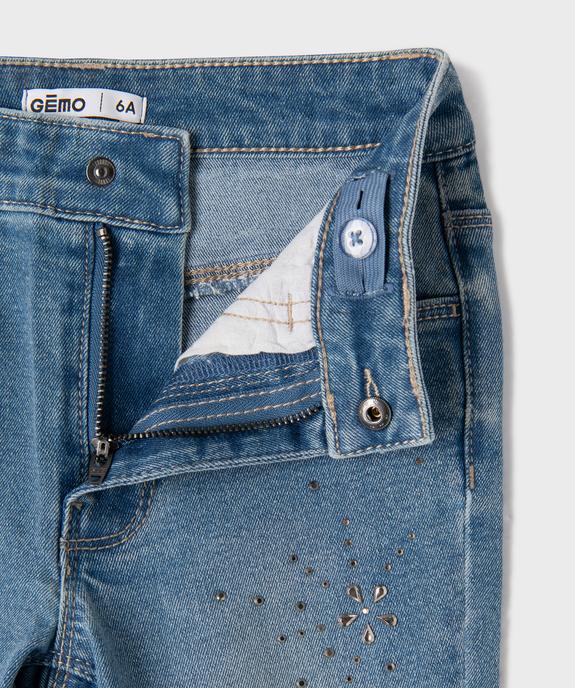 Jean flare à strass en denim stretch délavé fille vue2 - GEMO (ENFANT) - GEMO