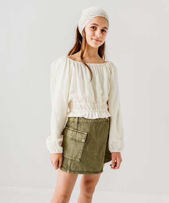Blouse à manches longues coupe courte avec col modulable fille vue1 - GEMO (JUNIOR) - GEMO